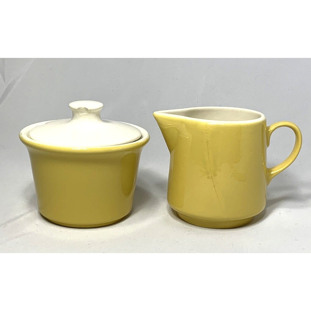 California Pottery Creamer and Sugar Yellow Vintage Mid Century MCM FLAWS